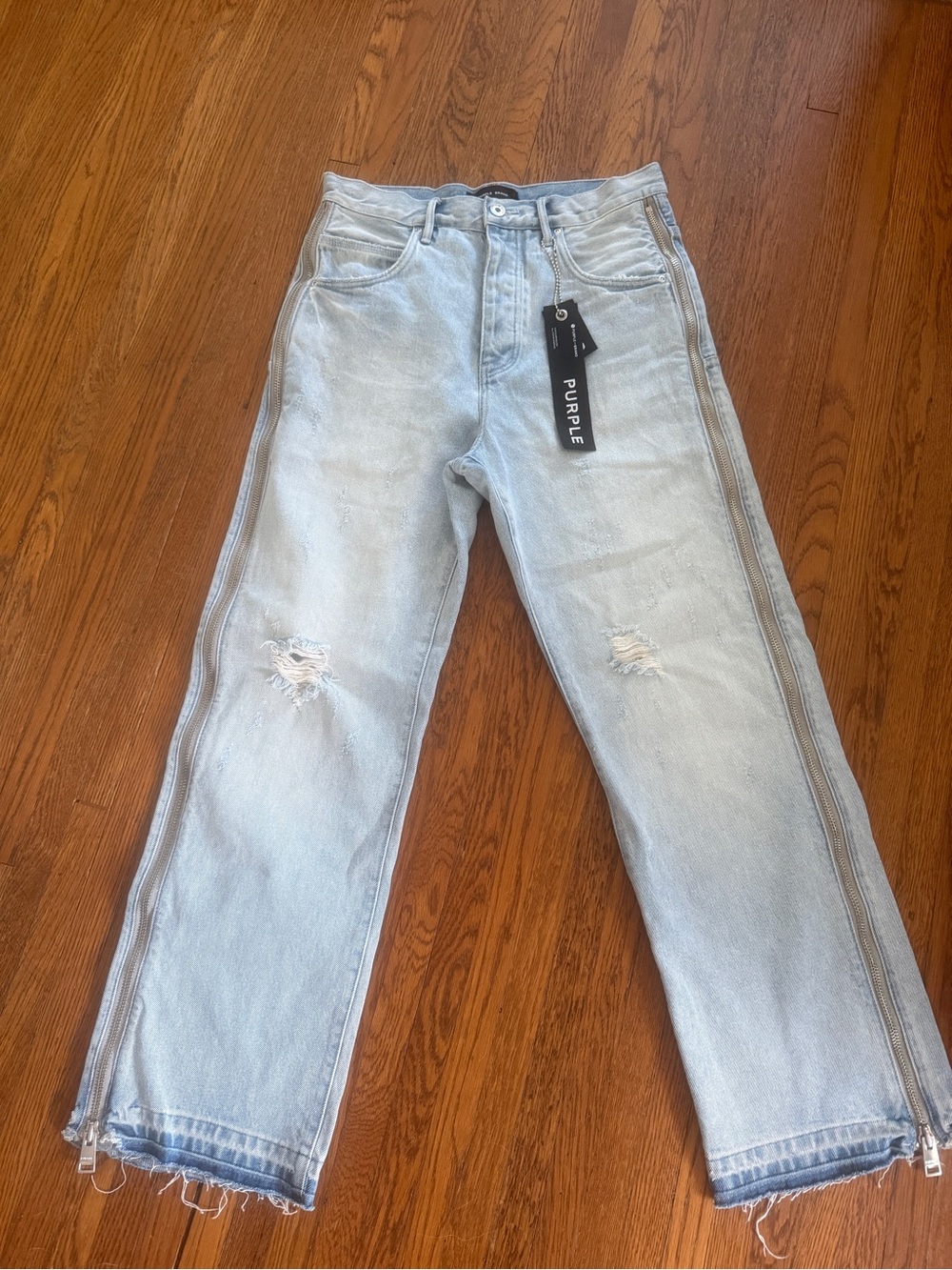 Purple Brand Light Wash Relaxed Side-zipper Jeans - Men's